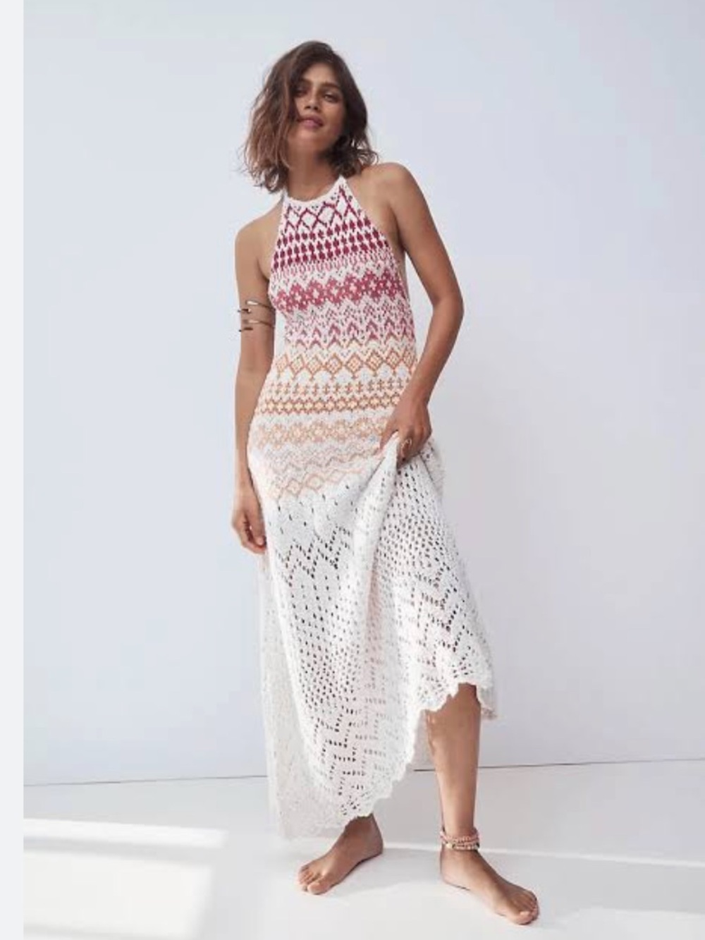 Free People Ikat Oasis crochet Halter Maxi Dress